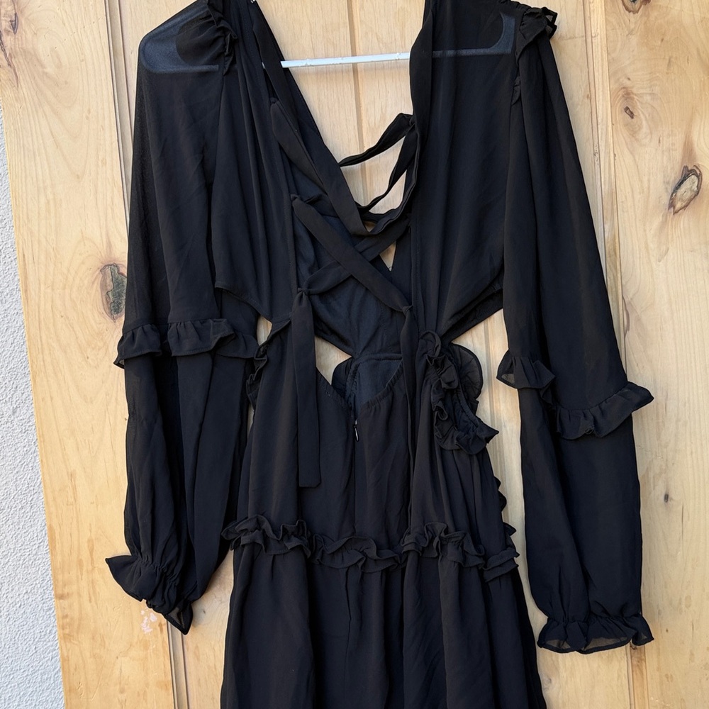 Black Ruffled Mini Dress - Picture 10 of 11